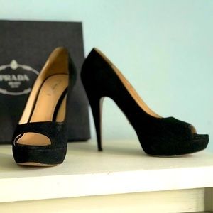 Prada suede peep toes